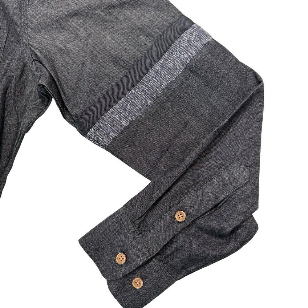 COOFANDY Men's Black Chambray Button Up Shirt Small Deco Arm Trim Casual NEW - Picture 4 of 16